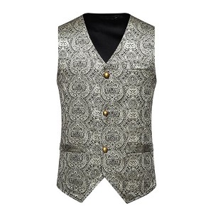 Men's Retro Pattern Vest, Vintage Button Up Sleeveless Waistcoat for Party Host Wedding - 1 of 3