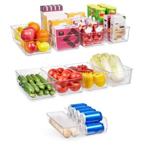 Racxily Set of 10 Fridge Organizer, Refrigerator Organizing Bins with Handles, BPA-Free Clear Plastic Fridge Storage Containers - 1 of 4
