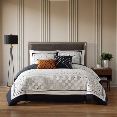 Bebejan Geometric Black & White 100% Cotton 5-Piece Reversible Comforter Set