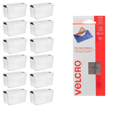 Sterilite 70 Qt Storage Box (12 Pack) with VELCRO Brand Coin Fasteners (75 Pack)