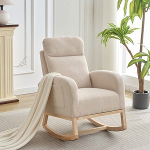 Modern Nursery Rocking Chair, Upholstered Glider Rocker with Side Pocket, Rocking Accent Armchair, Comfy Recliner Chair for Living Room Office - 1 of 4