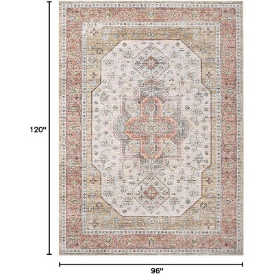 Washable Floral Print Area Rug,Traditional Vintage Boho Indoor Carpet,Non-Shedding Low Pile Floor Mat with Non-Slip Rubber Backing