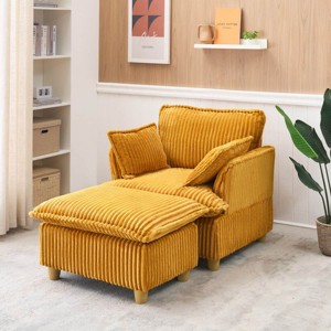 Corduroy Sofa Chair with Ottoman,Single Seat Sofa Chair for Small Spaces,Retro Corduroy Sofa Chair for Living Room or Bedroom-Coolbibila - 1 of 4