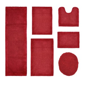 Edge Bath Rug 100% Premium Cotton Ultra-Soft Water Absorbent Tufted Solid Reversible 6 Piece Bathroom Rug Set for Machine Washable Bathmat - 1 of 4