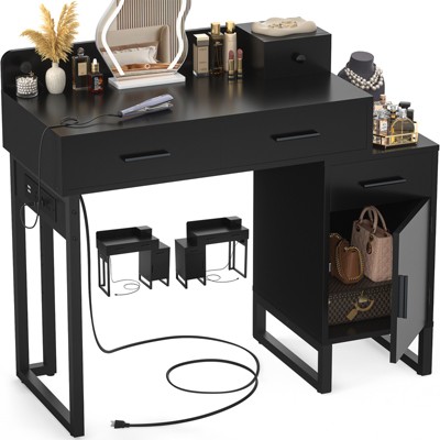 Aheaplus Vanity Desk with 4 Storage Drawers, Modern Makeup Vanity Table with Charging Station