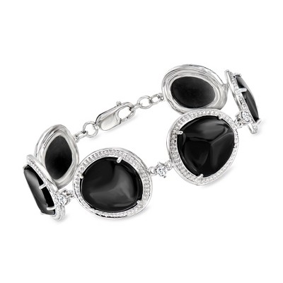 Ross-Simons Onyx and .80 ct. t.w. White Zircon Bracelet in Sterling Silver Size 7.25