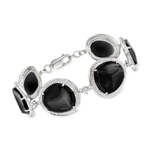 Ross-Simons Onyx and .80 ct. t.w. White Zircon Bracelet in Sterling Silver Size 7.25 - 1 of 4