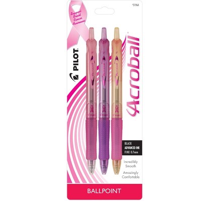 Pilot 3ct Acroball Breast Cancer Awareness Advanced Ink Ballpoint Pens Fine Point 0.7mm Black