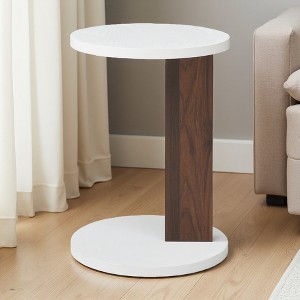C-Shaped Wooden End Coffee Table for Sofa or Bed - 1 of 4