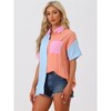 Allegra K Women's Color Block Front Pocket Button Down Short Sleeves Shirt - image 3 of 4