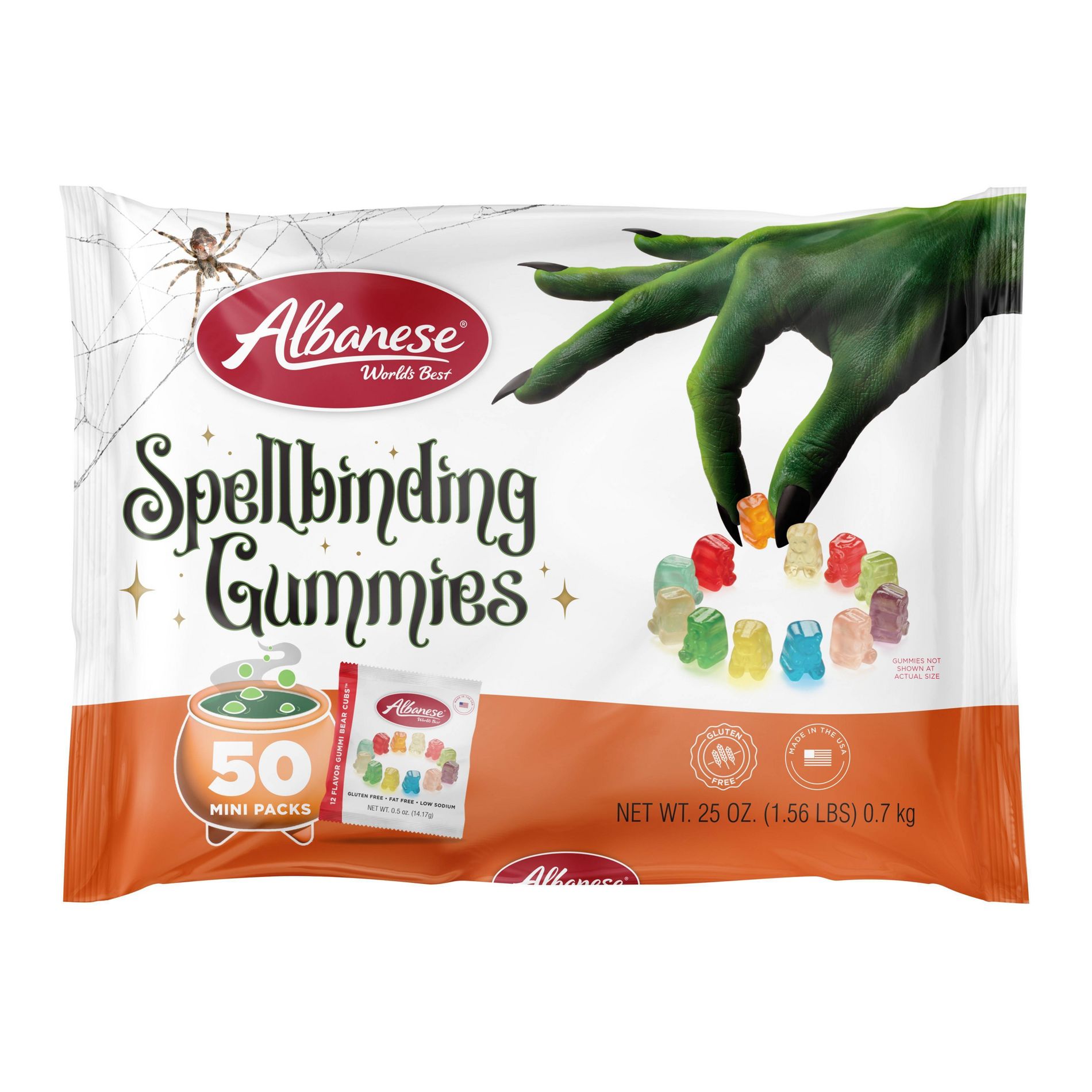 Albanese, World's Best Halloween Spellbinding 12 Flavor Gummi Bear Cubs Mini Packs Candy - 25oz/50ct