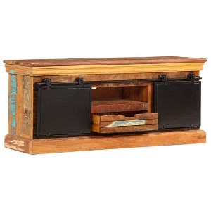 vidaXL TV Stand - 43.3"x11.8"x17.7" Antique-Style Wooden Cabinet with Three Compartments and Drawer - Solid Reclaimed Wood - 1 of 4
