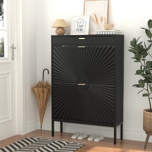 Brafab Shoe Storage Cabinet with 2 Flip Drawers&1 Small Drawer, Slim Entryway Shoe Organizer with Fluted Panel Doors - 1 of 4