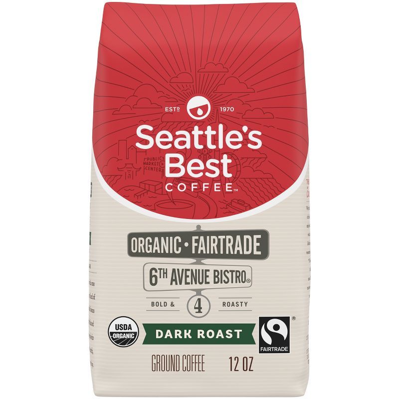 Seattle&#39;s Best Coffee 6th Avenue Bistro Fair Trade Organic Dark Roast Ground Coffee -12oz Bag, 1 of 7