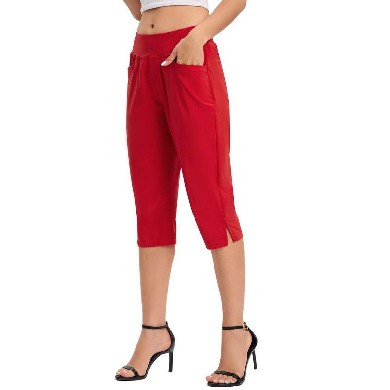Pull On Capris for Women Elastic Waist Dressy Casual Hiking Golf Capri Pants with Pockets, 3 of 8