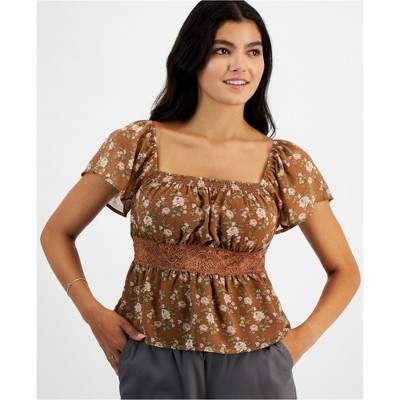 Celebrity Pink Womens Fluttery Floral Ruffled Blouse