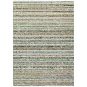 Sage Mint Green And Beige Striped Washable Indoor Outdoor Area Rug - 1 of 4
