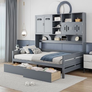 TIRAMISUBEST Twin/Full Size Daybed With 2 Storage Drawers and All-in-One Cabinet, Wooden Daybed Frame Sofa Bed with Open Storage Shelves - 1 of 4