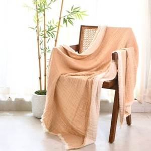 Folkulture Cotton Gauze Throws 50 x 60 Inch -  Beige Off White - 1 of 4