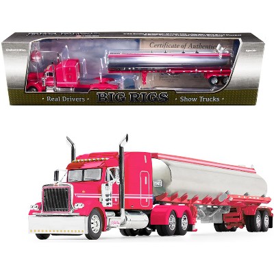 Peterbilt Model 379 63" Mid-Roof Sleeper Cab Pink w/ Heil Fuel Tanker Trailer J. Cool, Inc. 1/64 Diecast Model by DCP/First Gear