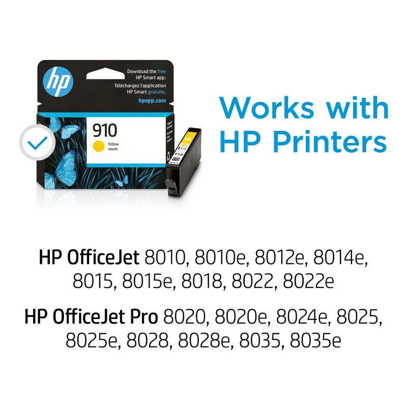 HP Inc. 910 Yellow Original Ink Cartridge, ~315 pages, 3YL60AN#140, 4 of 9
