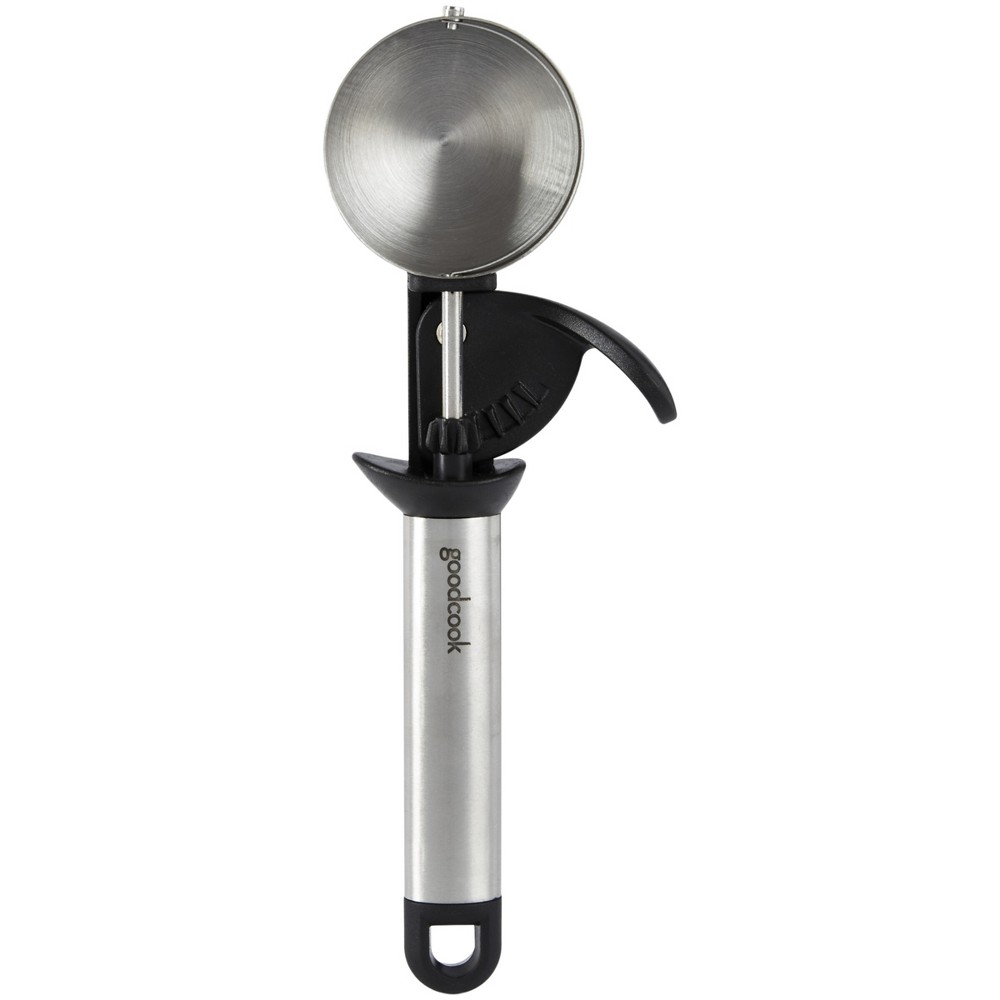 GoodCook Ready Trigger Ice Cream Scoop: Stainless Steel, Dishwasher-Safe, 9.44" Length, Black Handle