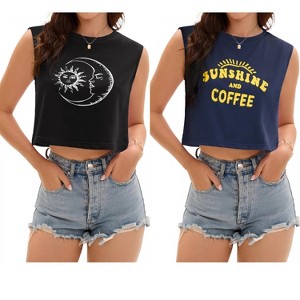 ATHLECHIC Women's Casual Loose Crewneck Sleeveless Crop Tank Top 2 Packs - 1 of 4