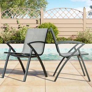 Patio Dining Chairs Set of 2, Outdoor Stackable Chairs with Metal Frame and Backrest, All Weather Breathable Patio Lawn Chair for Garden and Backyard - 1 of 4