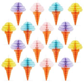 Blue Panda 16 Pack Hanging Honeycomb Ice Cream Party Decorations for Birthday, Baby Shower, Celebration, 4 Colors, 4 x 6 In