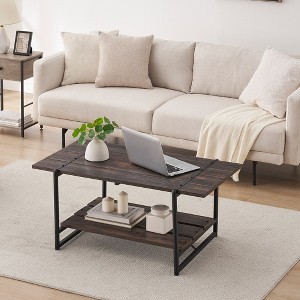 Garvee 2-Tier Farmhouse 41'' Large Gray Wood Coffee Table with Storage Shelf for Home Office, Gray - 1 of 4