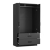 Wood Black Wardrobe Closet with 2 Doors and 2 Drawers ,Bedroom Freestanding Armoire Storage Cabinet with Shelves - 4 of 4