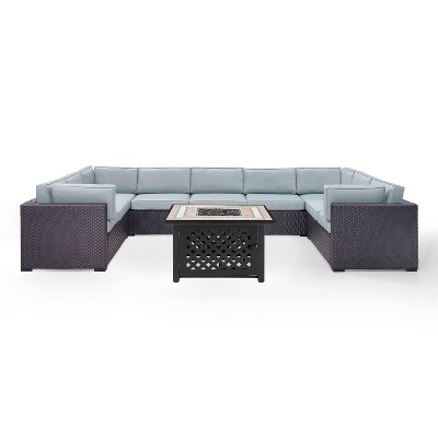 Biscayne 6pc Outdoor Wicker Sectional Set with Fire Table - Mist - Crosley