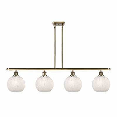 White Mouchette - 4 Light Stem Hung Island In Modern Style-10.5 Inches Tall and 48 Inches Wide