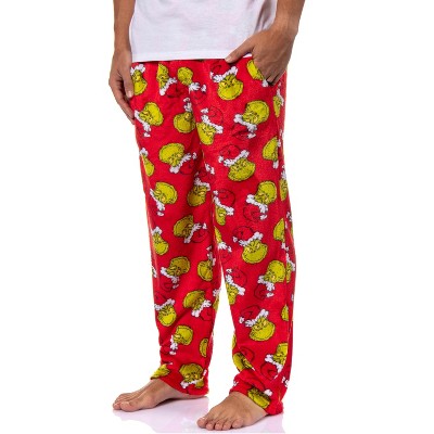 Dr. Seuss Men's The Grinch Sneaky Face Fleece Plush Pajama Pants