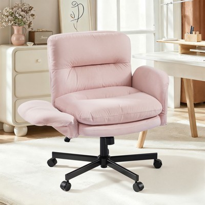 Bestier Criss Cross Chair with Armrests & Wheels, Ergonomic Cross Legged Office Chair Computer Task Chair, Desk Chair for Home Office & Vanity