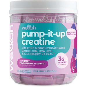 Wellah Pump-It-Up Creatine for Women (Blueberry Pomegranate) - 30 Stick Packs, 3g Creatine Monohydrate with Dandelion, Uva Ursi & Cranberry Extract - 1 of 4
