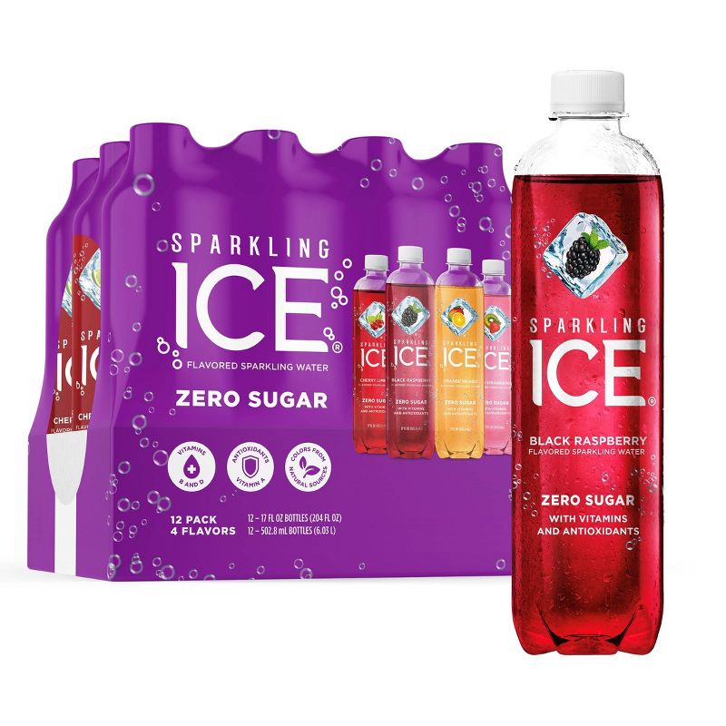 Sparkling Ice Variety Pack-Black Raspberry/Orange Mango/Kiwi Strawberry/Cherry Limeade - 12pk/17 fl oz Bottles, 1 of 9