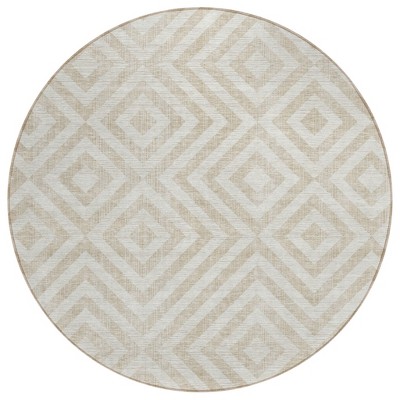 Ivory And Beige Geometric Washable Indoor Outdoor Area Rug