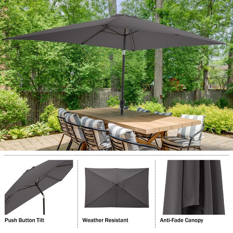 Pure Garden 10-ft Rectangular Patio Umbrella - Easy Crank Sun Shade with Push Button Tilt for Outdoor Furniture, Deck, Backyard, or Pool, 3 of 11