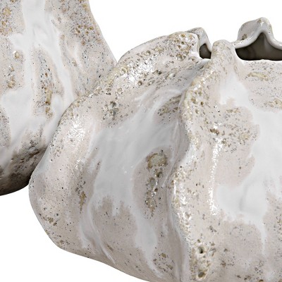Ivory and Beige Ceramic Decorative Table Vases, Set of 2