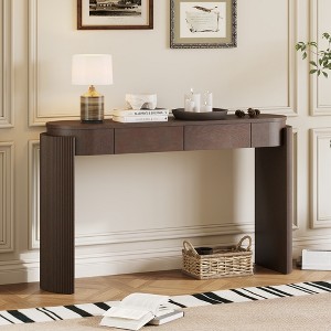 Merax Modern Oval-Top Console Table with Fluted Curved Legs & Dual Hidden Drawers - 1 of 4