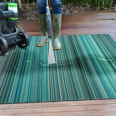 Blue Striped Reversible Synthetic Indoor/Outdoor Rug 3' x 5'