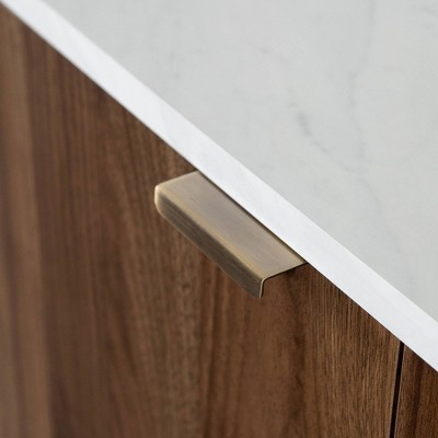 Natural Walnut and Faux Carrara Marble Mid-Century Glam Cabinet