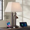 Possini Euro Design Deacon Modern Desk Table Lamp 26" High Bronze with USB and AC Power Outlet in Base LED Reading Light Oatmeal Shade for Office Desk - 2 of 4