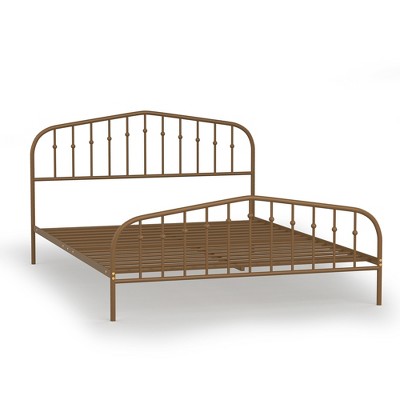 Costway Queen size Metal Bed Frame Steel Slat Platform Headboard Bedroom Antique Brown