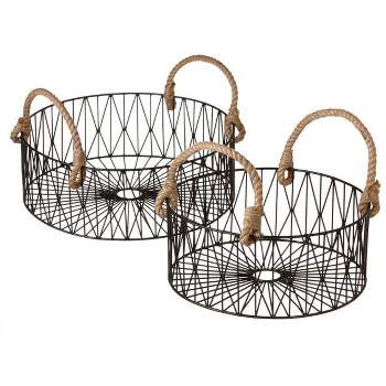 Ganz Set of 2 Geometric Modern Nesting Baskets with Rope Handles 15.25" - Black/Brown