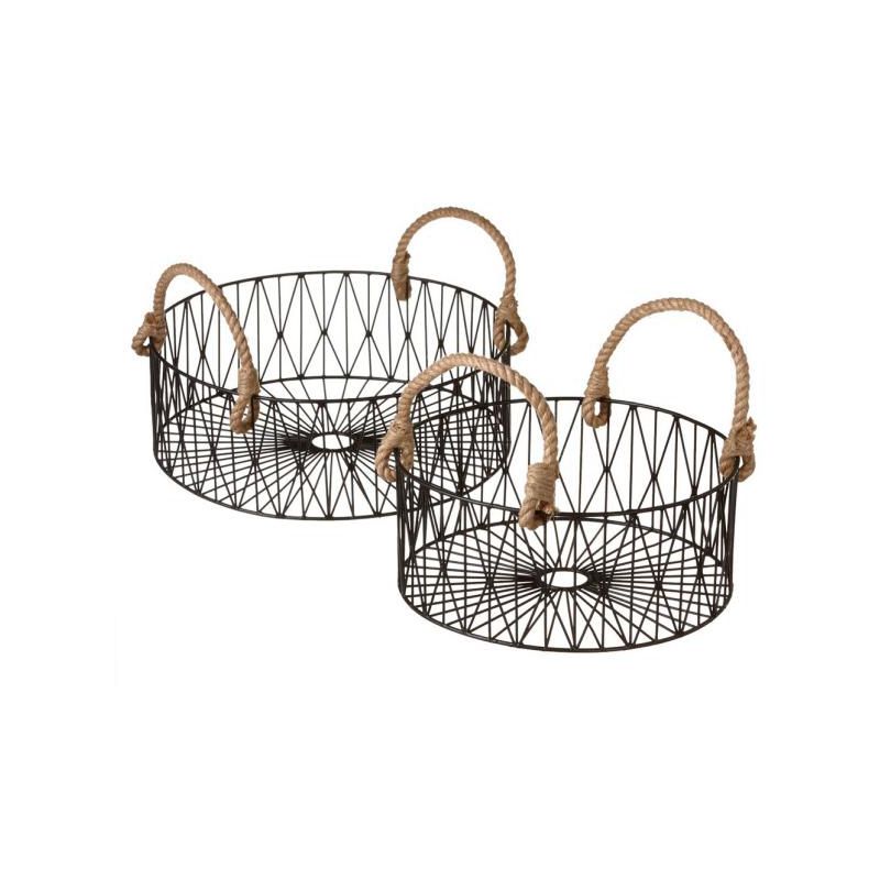 Ganz Set of 2 Geometric Modern Nesting Baskets with Rope Handles 15.25" - Black/Brown, 1 of 2