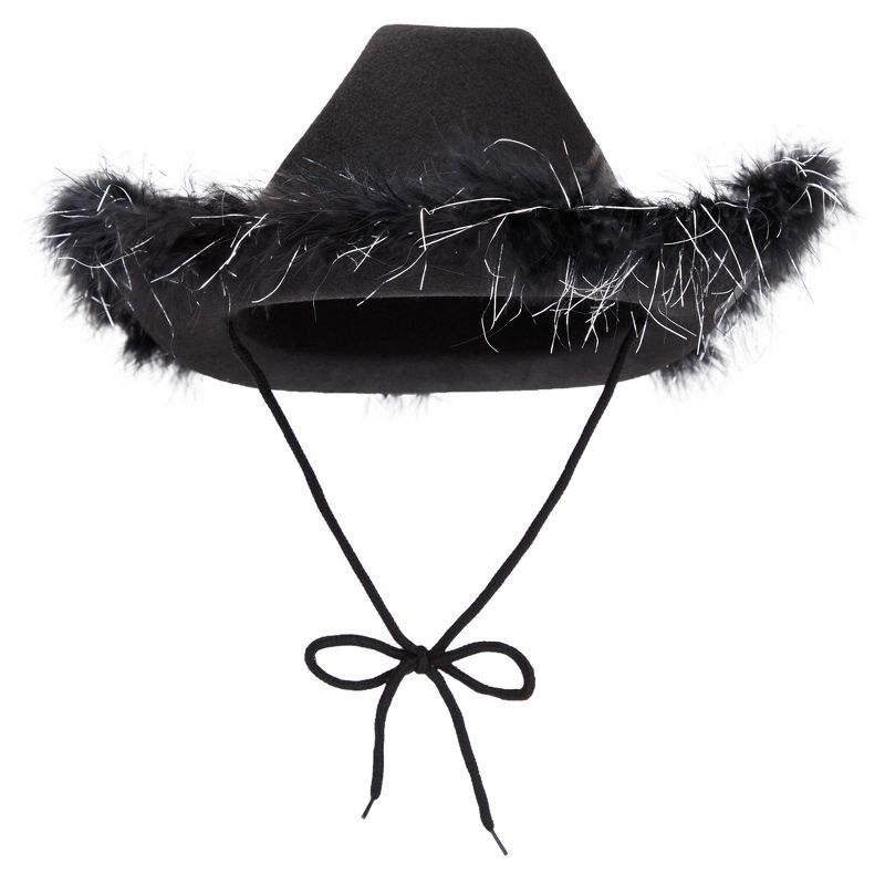 Juvolicious Cowboy Hats for Women and Men - Fluffy, Sparkly Black Cowgirl Hat with Feathers for Costume, Birthday, Party, 5 of 9