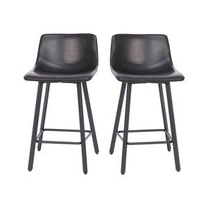 Flash Furniture Caleb Modern Armless 24 Inch Counter Height Stools Commercial Grade with Footrests and Matte Metal Frames, Set of 2 - 1 of 4
