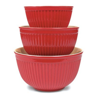 Omniware Simsbury Red Stoneware 3 Piece Nesting Mixing Bowl Set